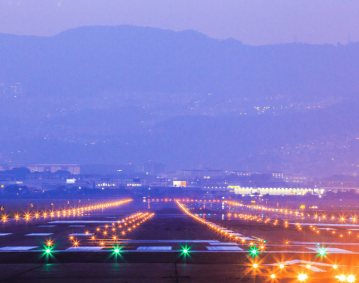 runway lights at sunset